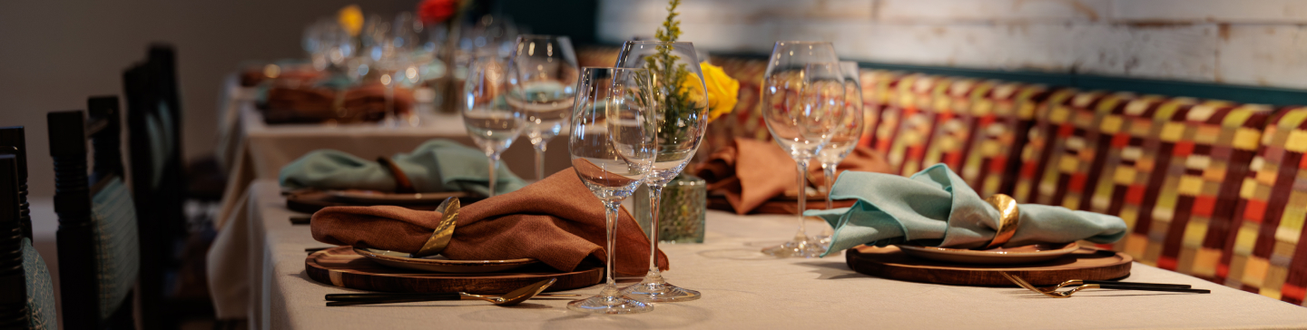 Dinner table set at The Library.