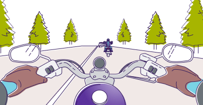 Motorcycle rider giving a hand signal to back rider