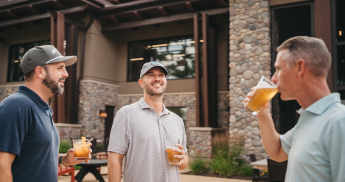 info-card-dine-345x182 Three golfers enjoy drinks on The Inn patio.