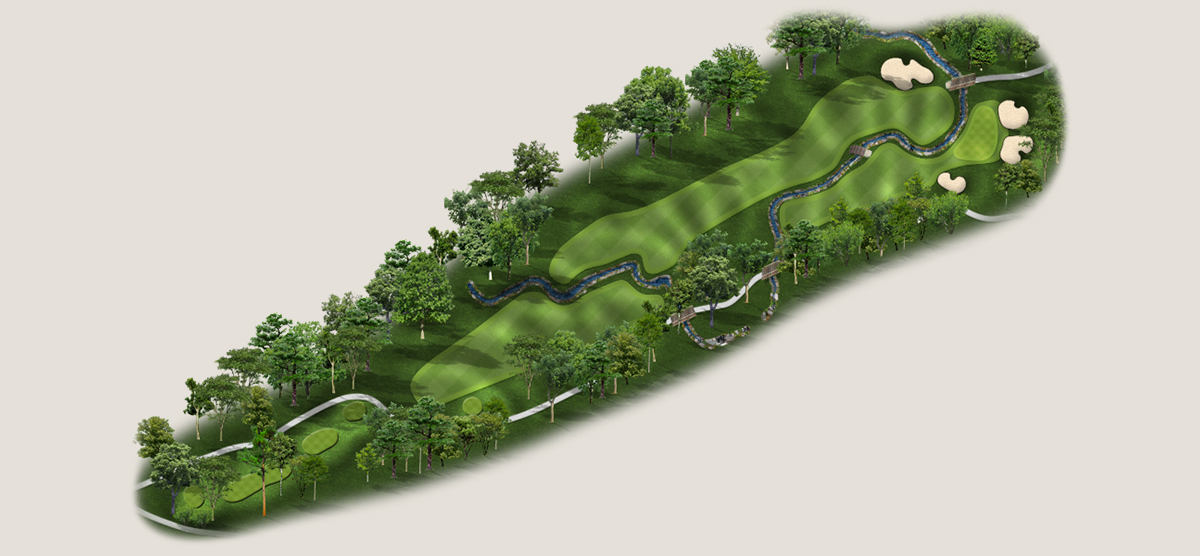 Aerial map of the ninth hole at the SentryWorld golf course