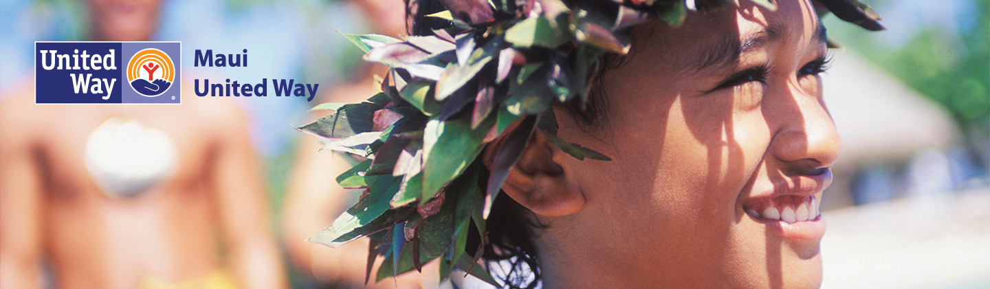 Maui United Way logo with person wearing a haku