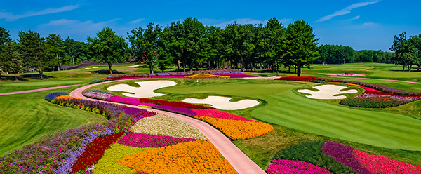 Aerial view of Hole 16 at SentryWorld