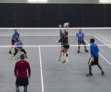 A volleyball game in the fieldhouse at SentryWorld