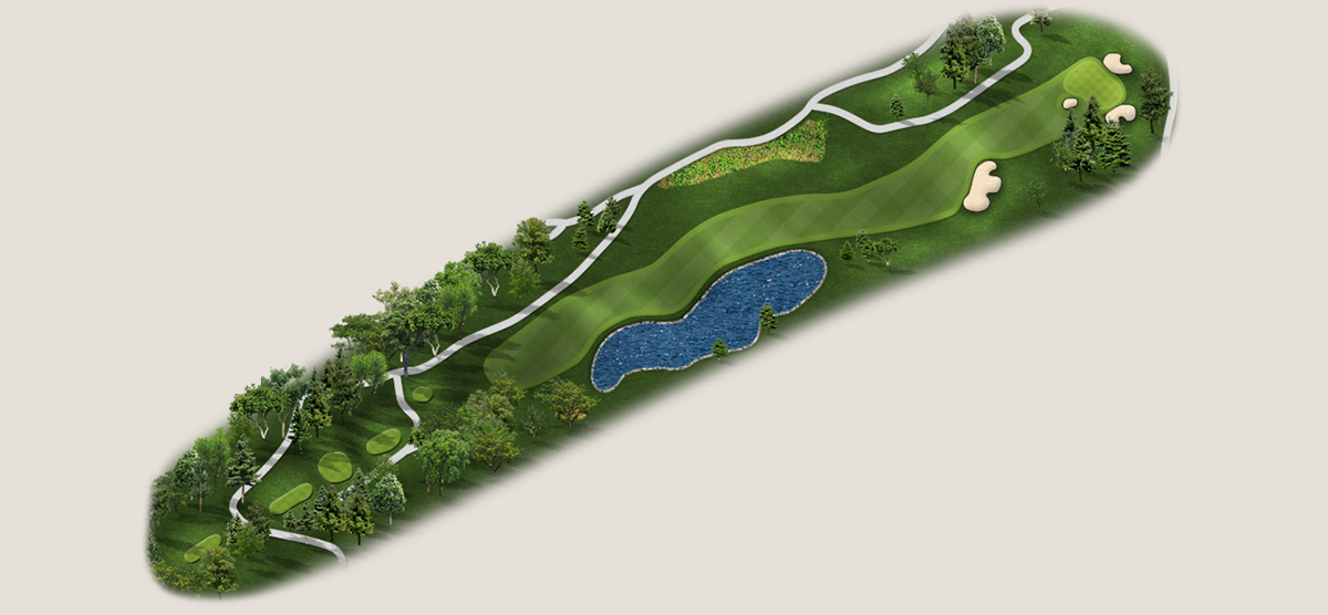 Aerial map of the fourteenth hole at the SentryWorld golf course