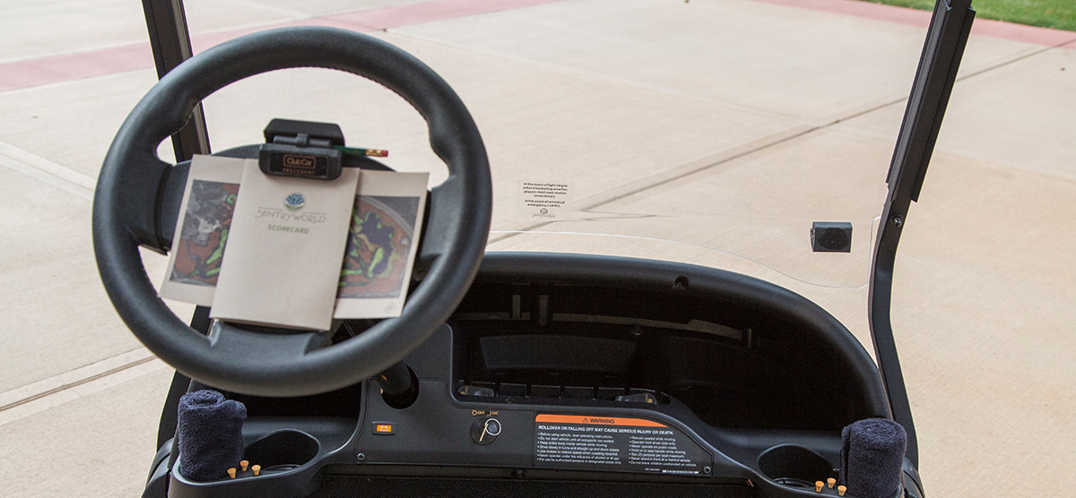 Golf cart steering wheel at SentryWorld