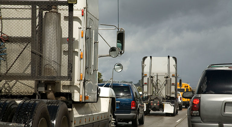 Two lanes with stopped traffic