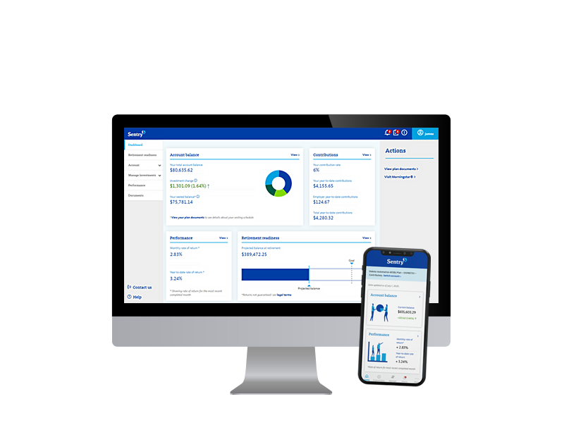 Screenshot of Sentry retirement website on a desktop computer and iPhone