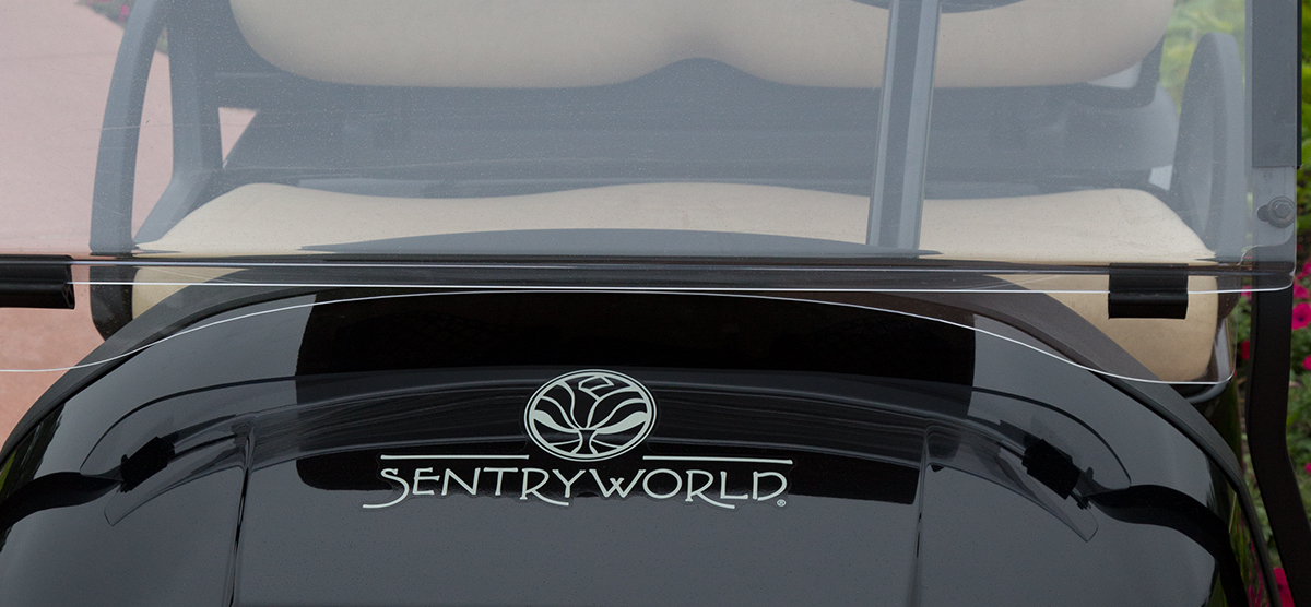 SentryWorld logo on a golf cart