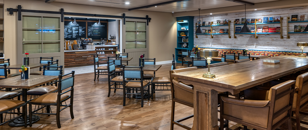 Seating and order area in the Library Cafe in The Inn at SentryWorld