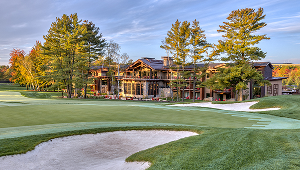 View of The Inn from the 18th hole at the SentryWorld golf course