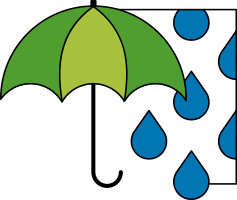 Icon of an umbrella and rain drops