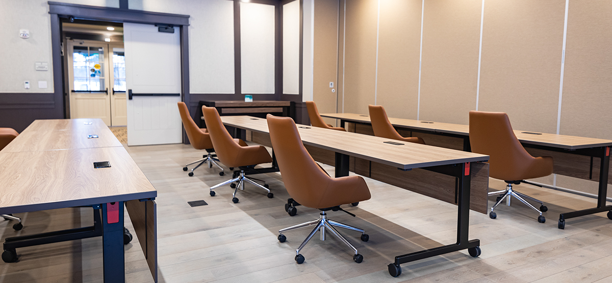 Long tables in a meeting room in The Inn at SentryWorld