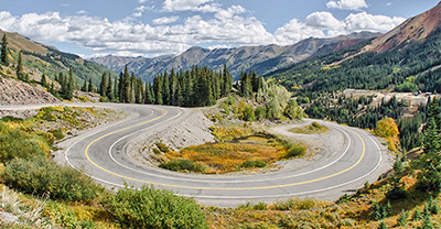 Extremely curvy road in the mountains