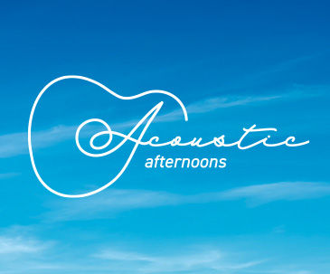 Acoustic Afternoons logo over a blue sky with clouds