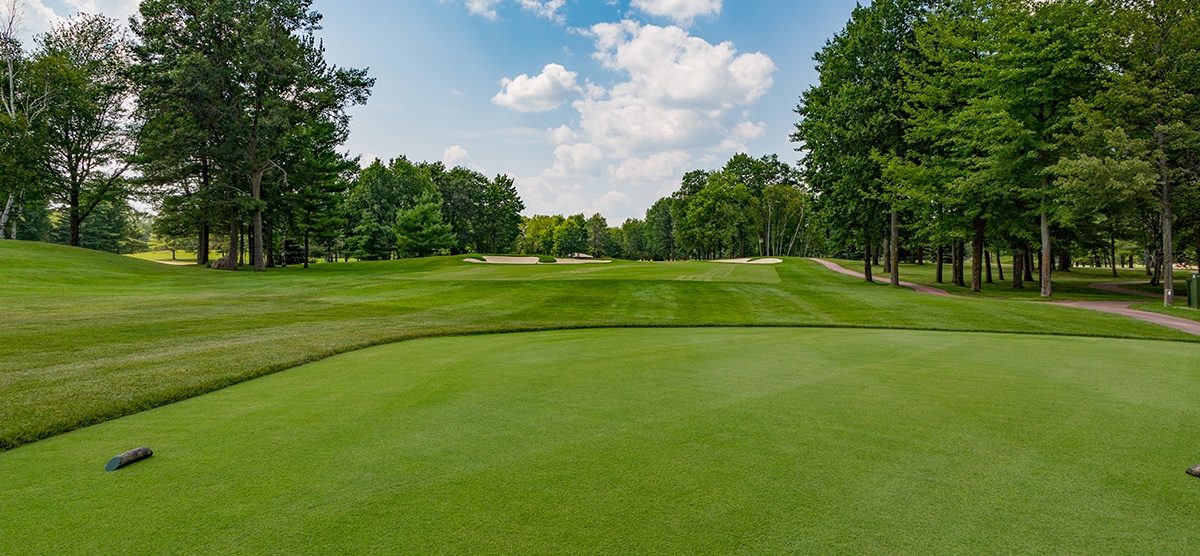 View of the sixth hole fairway from the tee box at SentryWorld