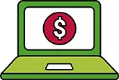 Icon of a computer with a dollar symbol on screen