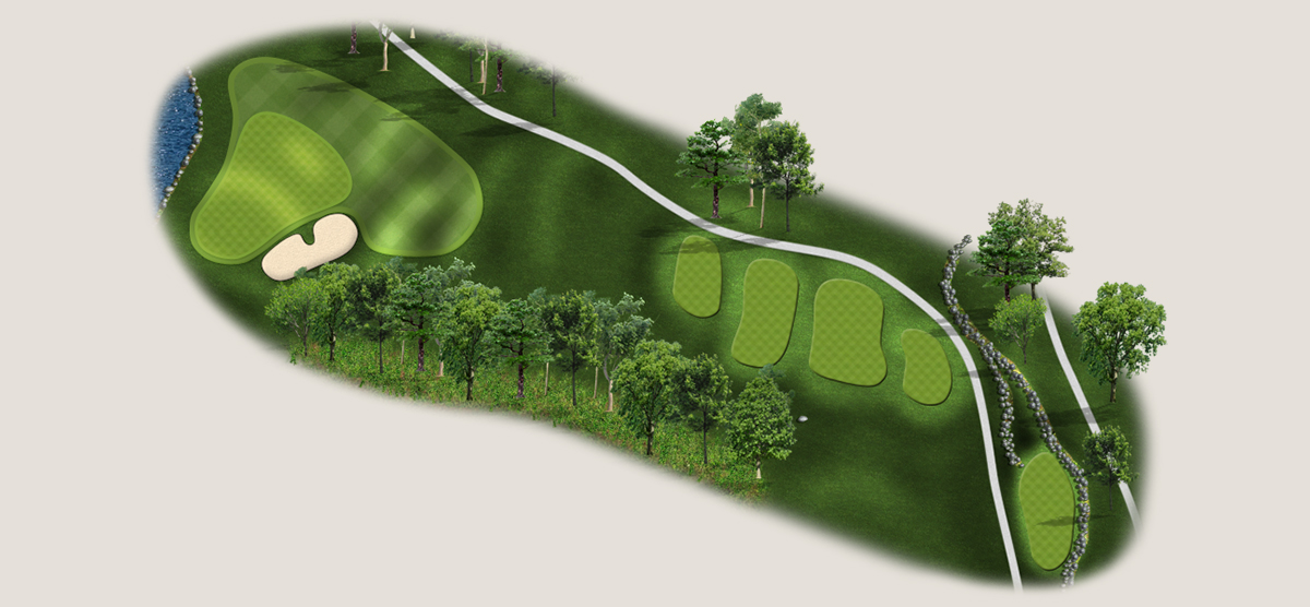 Aerial map of the third hole at the SentryWorld golf course