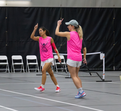 Two women pickleball players at SentryWorld.