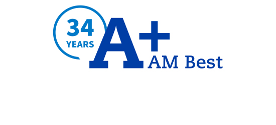 34 years of A+ AM Best rating word mark.
