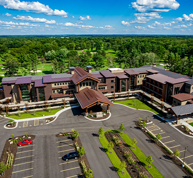 Aerial view of The Inn at SentryWorld and parking area