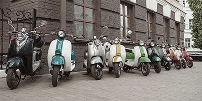 Scooters parked in a row