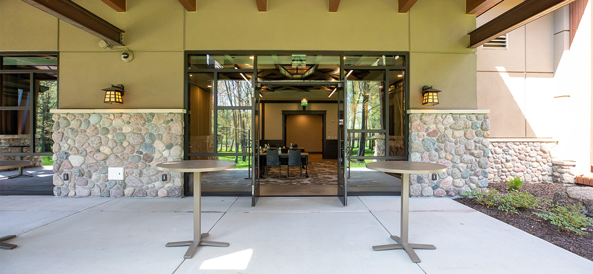 Outdoor entrance to a meeting room in The Inn at SentryWorld