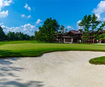 Back porch of The Inn at SentryWorld from the golf course