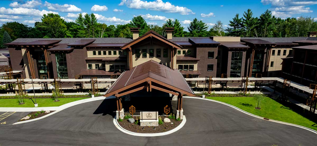 Aerial view of the front of The Inn at SentryWorld