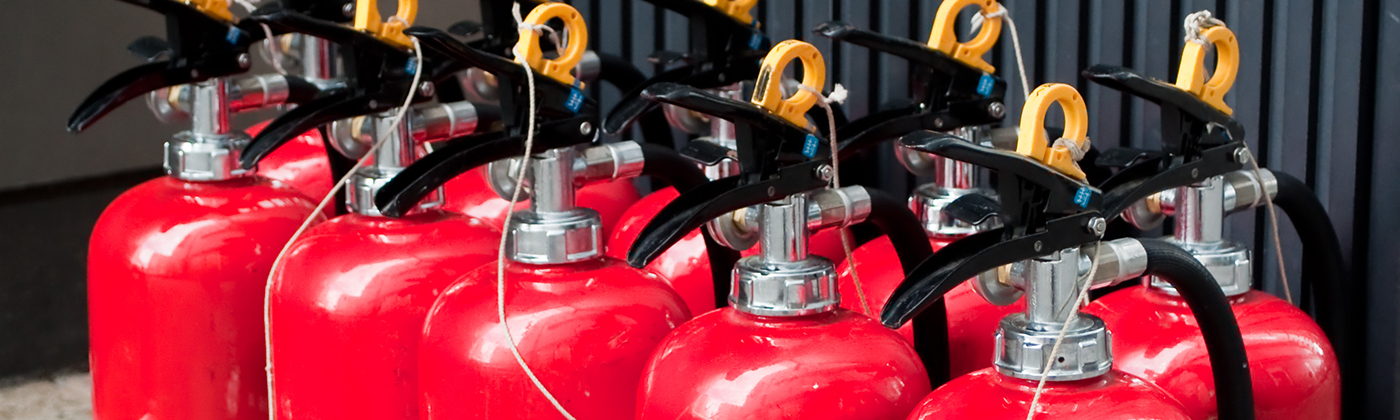 Collection of red fire extinguishers