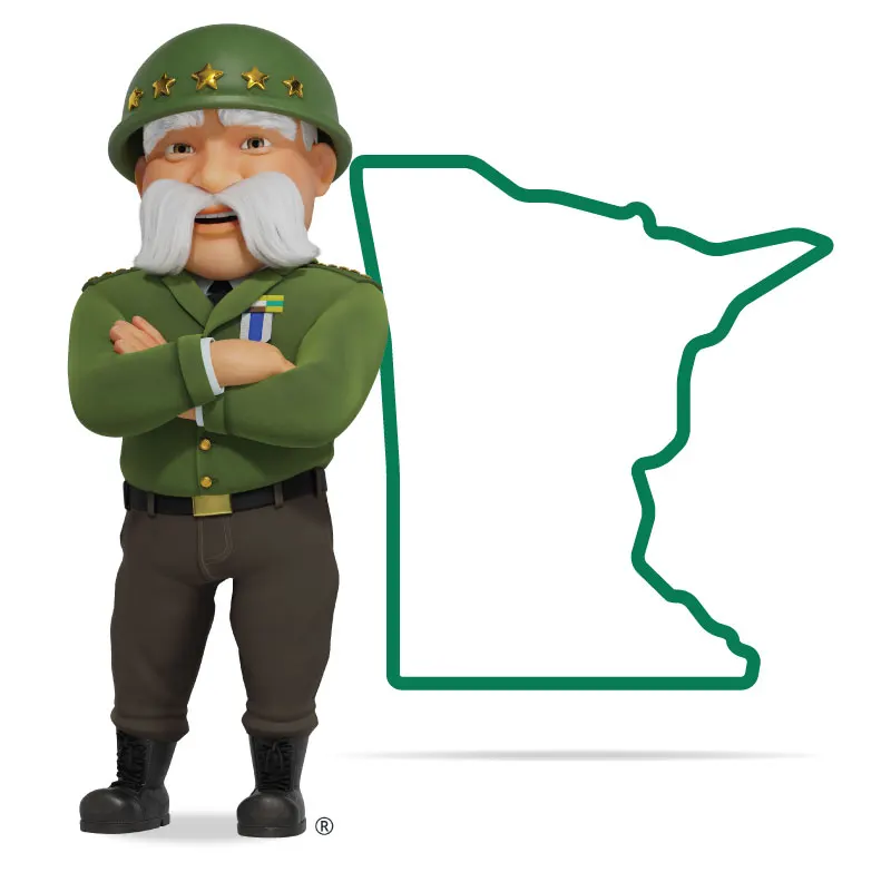 minnesota-lockup The General standing in front of Minnesota with his arms crossed and a smile.