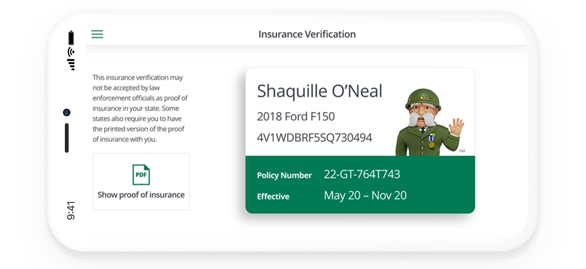 tg-app-id-horz-card-wht-phone-LG The General app insurance verification screen horizontal view