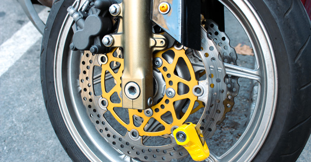 Close-up of a motorcycle brake lock