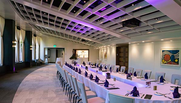 Elongated round table for dining in the Muse Gallery Room