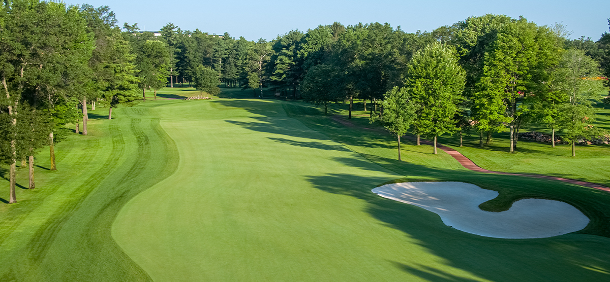 Aerial view of the fifteenth hole fairway at SentryWorld