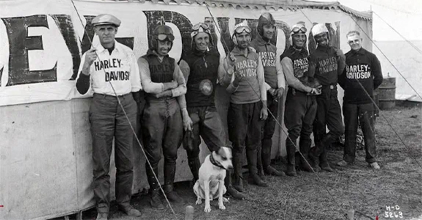 Harley-Davidson riders with a dog