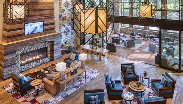 Aerial view of the lounge area in the lobby in The Inn at SentryWorld