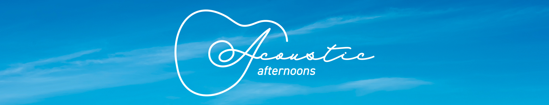 Acoustic Afternoons logo over a blue sky with clouds