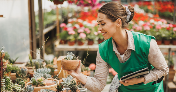 woman holding succulent cactus