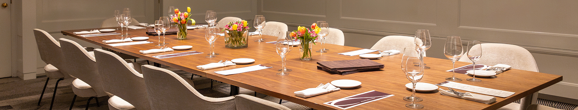 Dining table set in the Muse private dining room