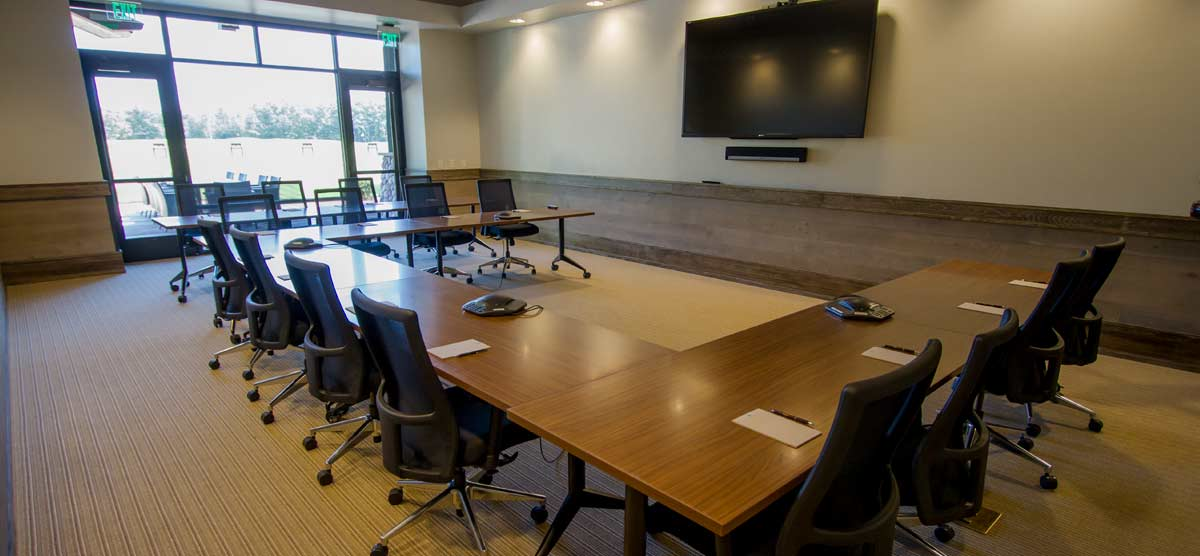 U-shaped table for meetings in the SentryWorld Community Room