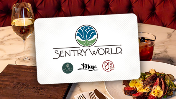 50-50-online-gift-cards-muse-597x339 Image of Muse restaurant behind a larger gift card image.