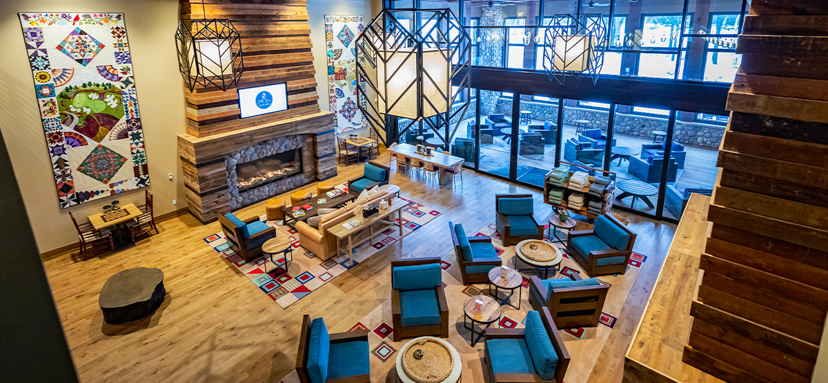 Aerial view of the seating in the Living Room at The Inn