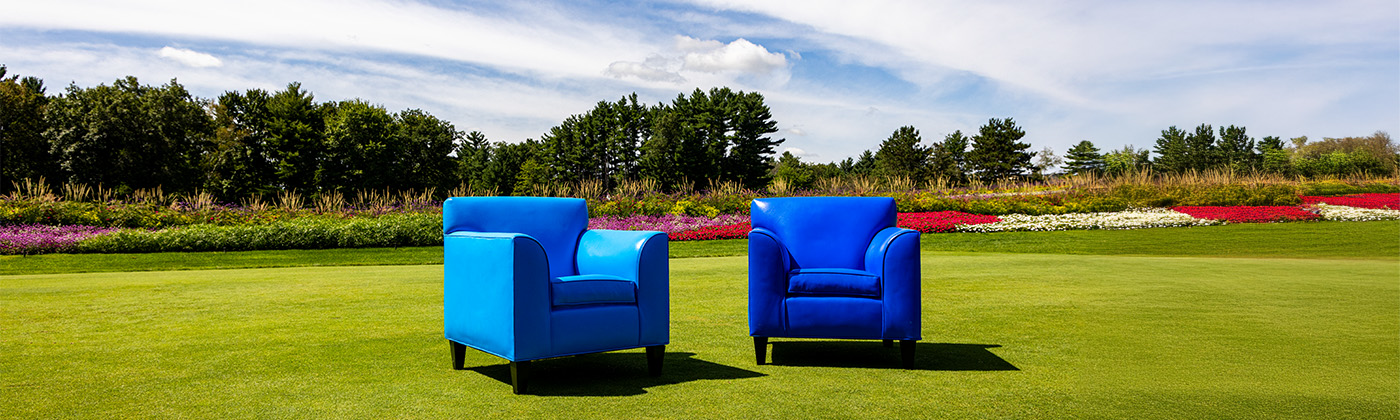 The Sentry blue chairs at SentryWorld.