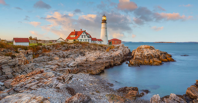 Lighthouse in Maine at sunset