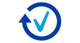 Blue check mark inside a blue circular arrow