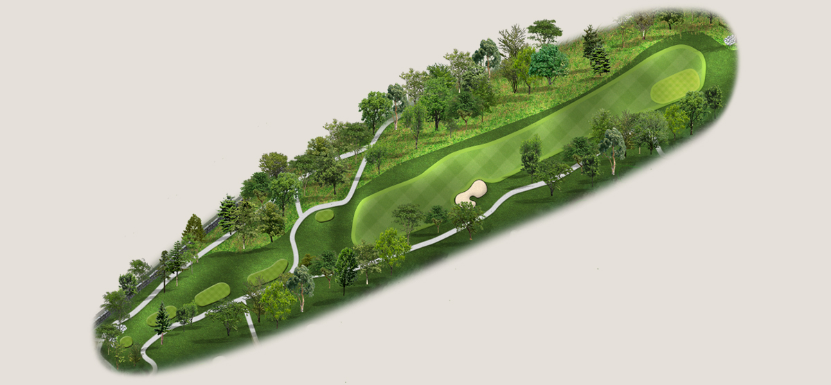 Aerial map of the fifteenth hole at the SentryWorld golf course