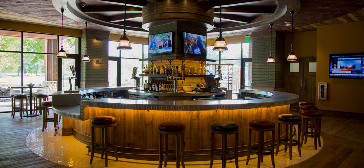 Bar stools around the circular bar at PJ's