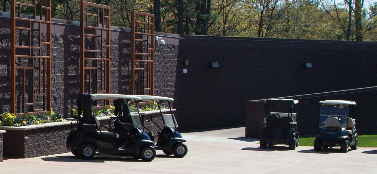 Parked golf carts at SentryWorld