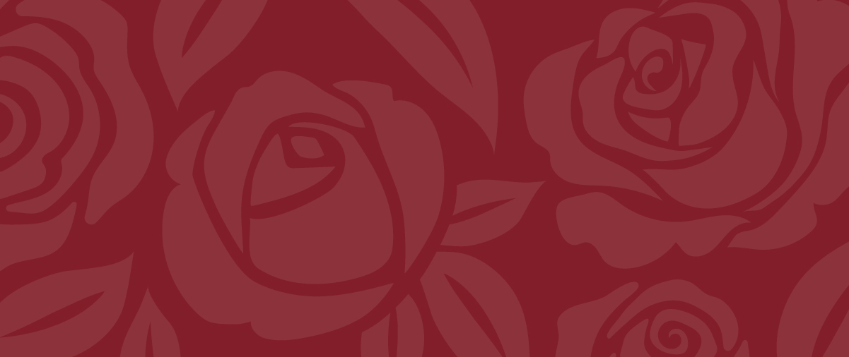Faded rose illustration on a red background