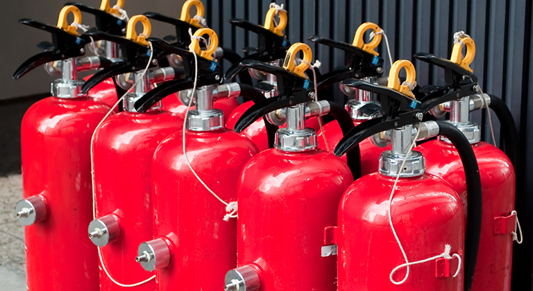 Collection of red fire extinguishers